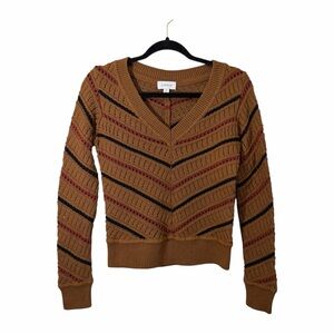 Evereve Sawyer Chevron Sweater Women XS Stripe Brown Cotton Academia Preppy Knit